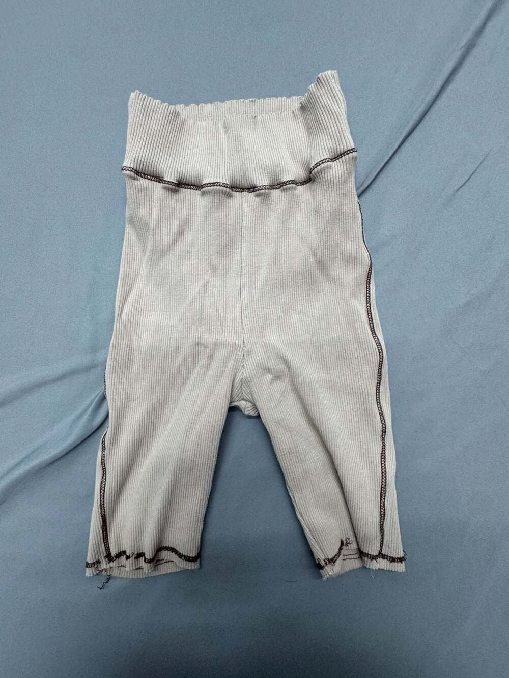 Baddieville Ribbed Bike Shorts Beige Contrast Stitch
